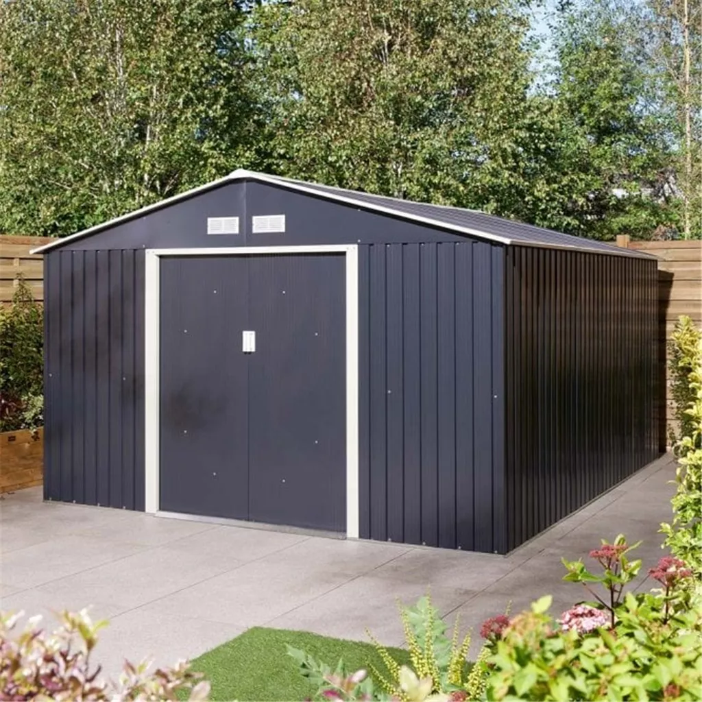 10 x 12 Deluxe Ironwood Metal Apex Shed – Double Door, Assembly & Foundation Kit – Dark Grey product image
