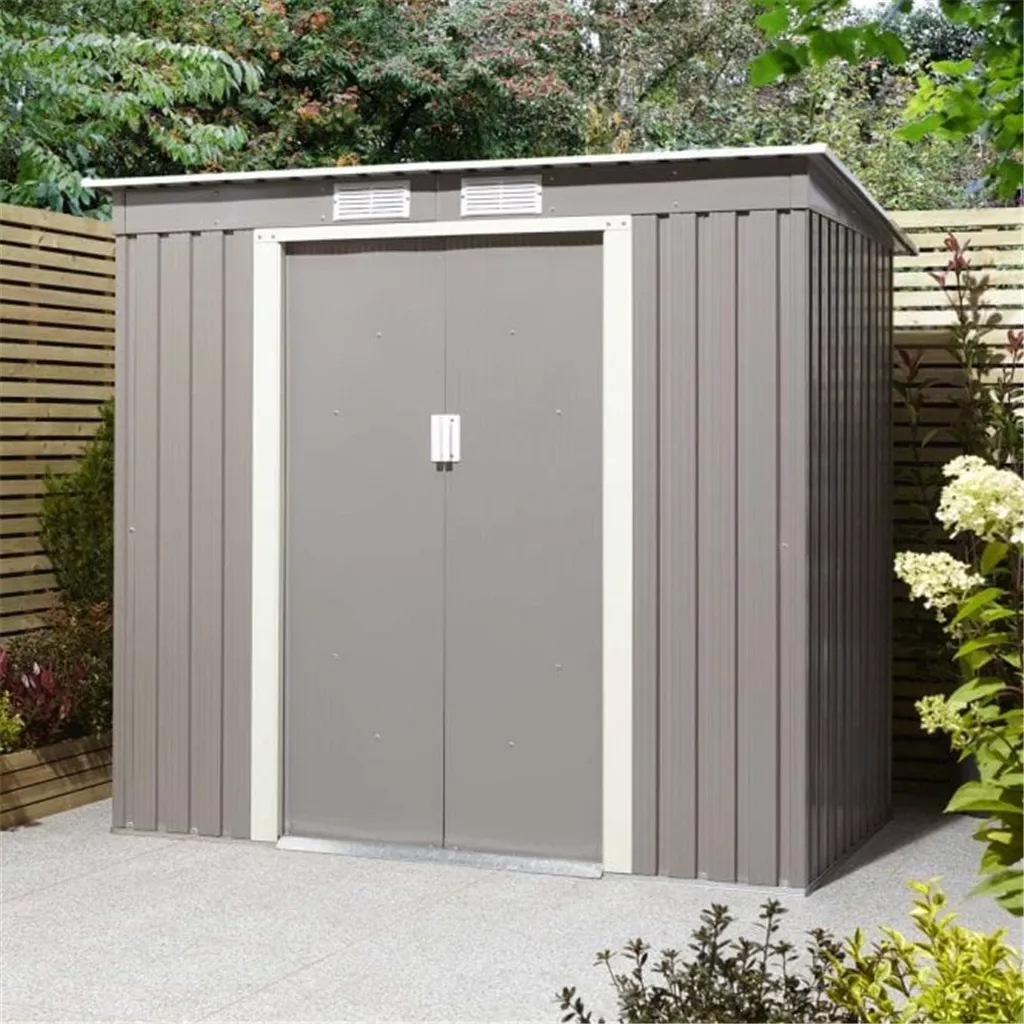 6 x 4 Deluxe Ironwood Metal Pent Shed – Single Door, Assembly – Light Grey product image