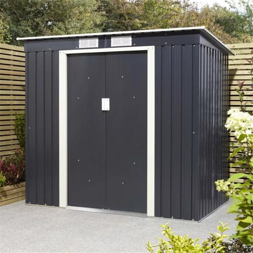 6 x 4 Deluxe Ironwood Metal Pent Shed – Single Door, Assembly & Foundation Kit – Dark Grey product image