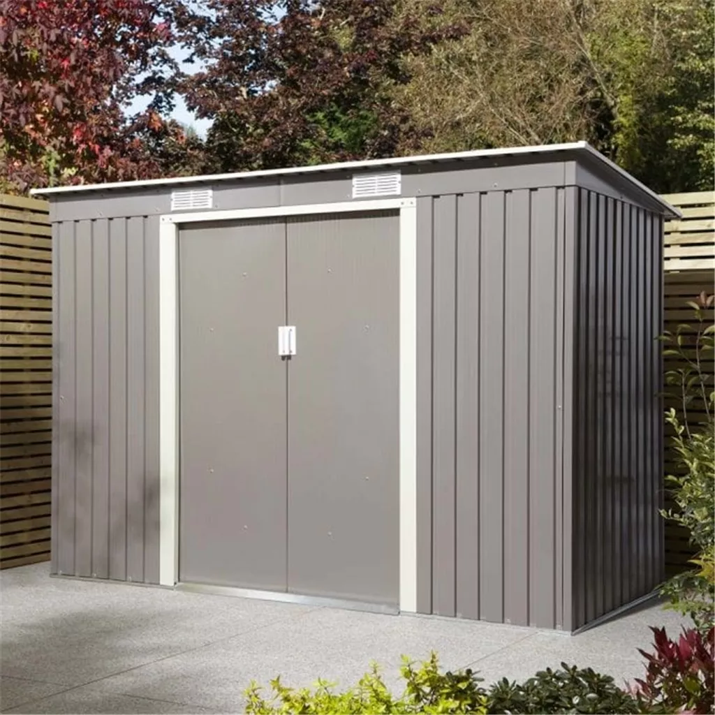 8 x 4 Deluxe Ironwood Metal Pent Shed – Single Door & Foundation Kit – Light Grey product image