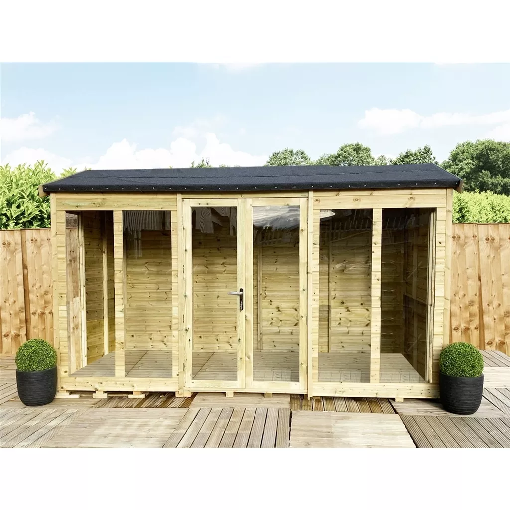 8 x 20 Reverse Pressure Treated Apex Summerhouse – Long Windows