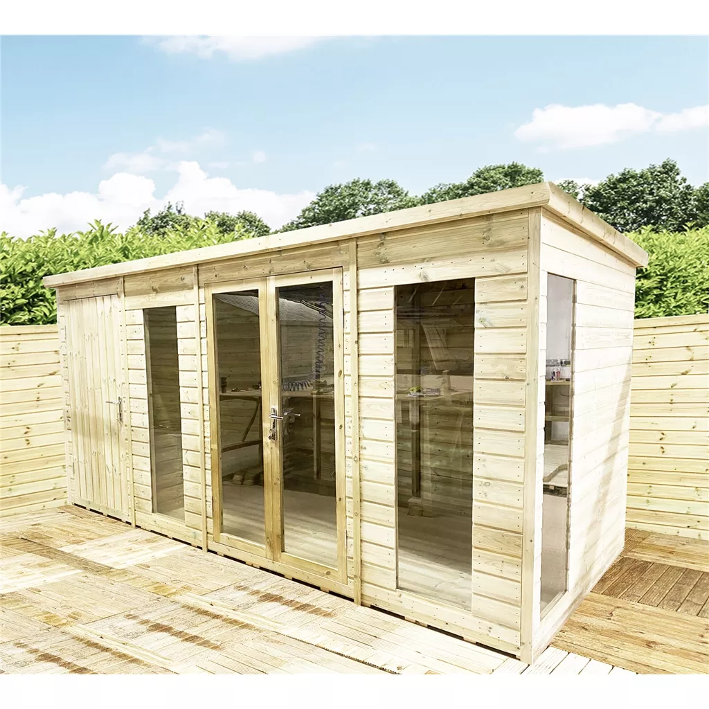 17 x 12 Combi Pressure Treated Pent Summerhouse with Side Storage